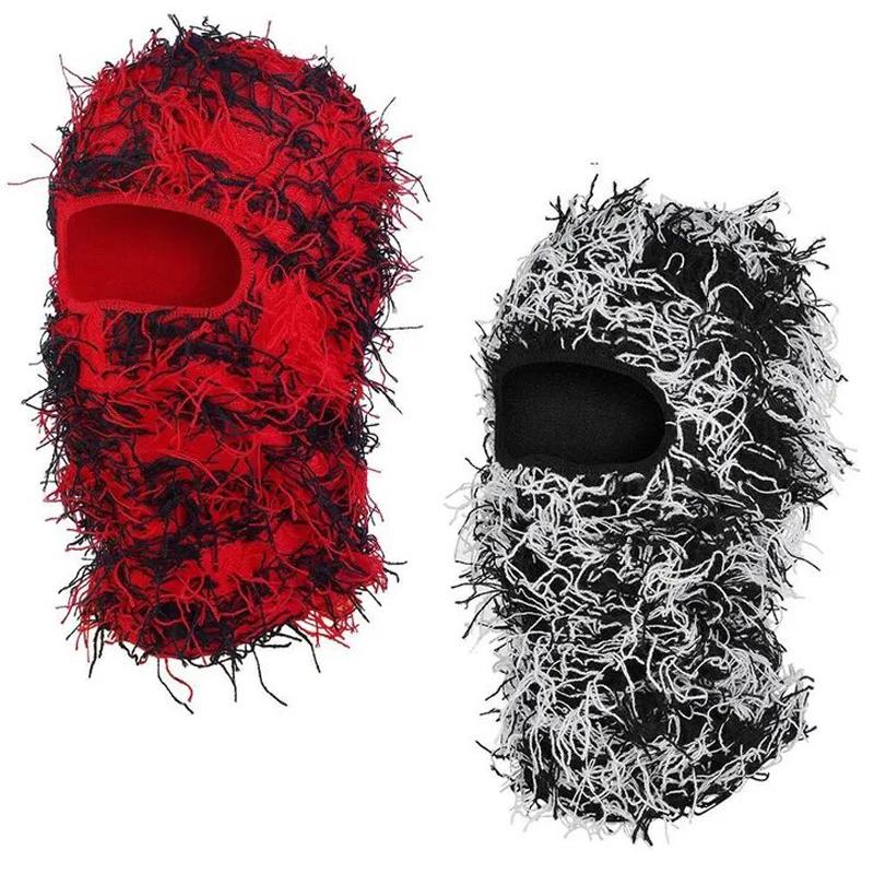 Distressed Balaclava Ski Mask, Shiesty Yeat Airsoft Custom Camo Knitted Face Mask for Men Women