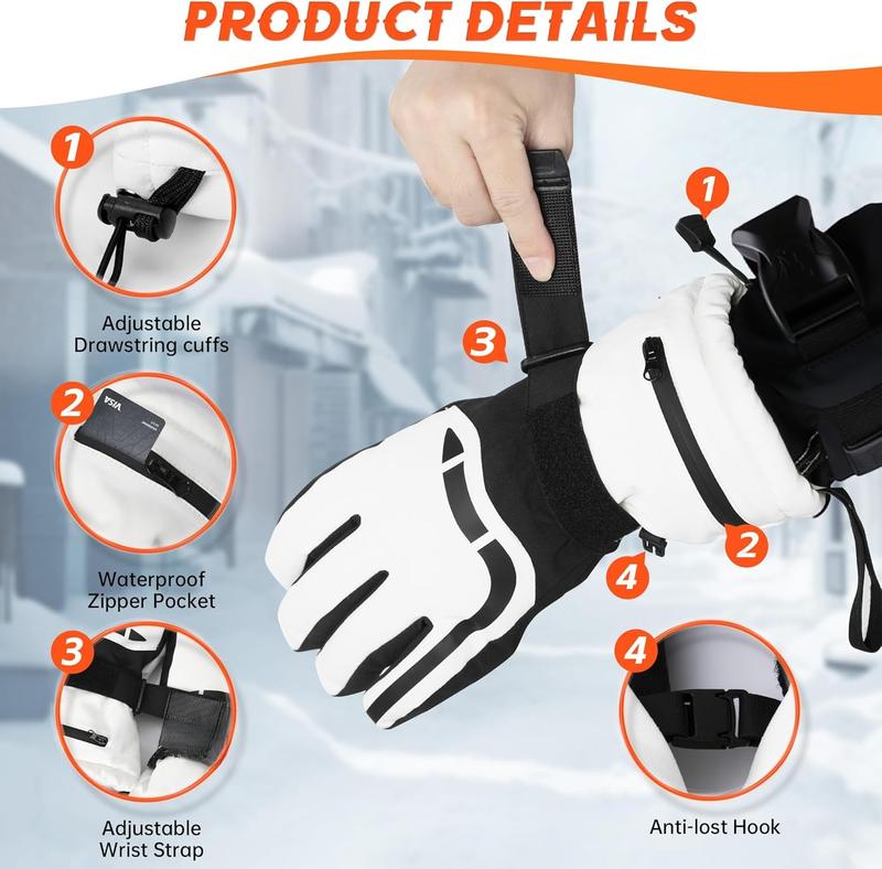 Ski Gloves Snow Gloves for Men Women, Waterproof Winter Gloves, 3M Thinsulate Warm Gloves, Unisex Touchscreen Snowboarding Gloves, Men Women Gloves with Pocket for Cold Weather