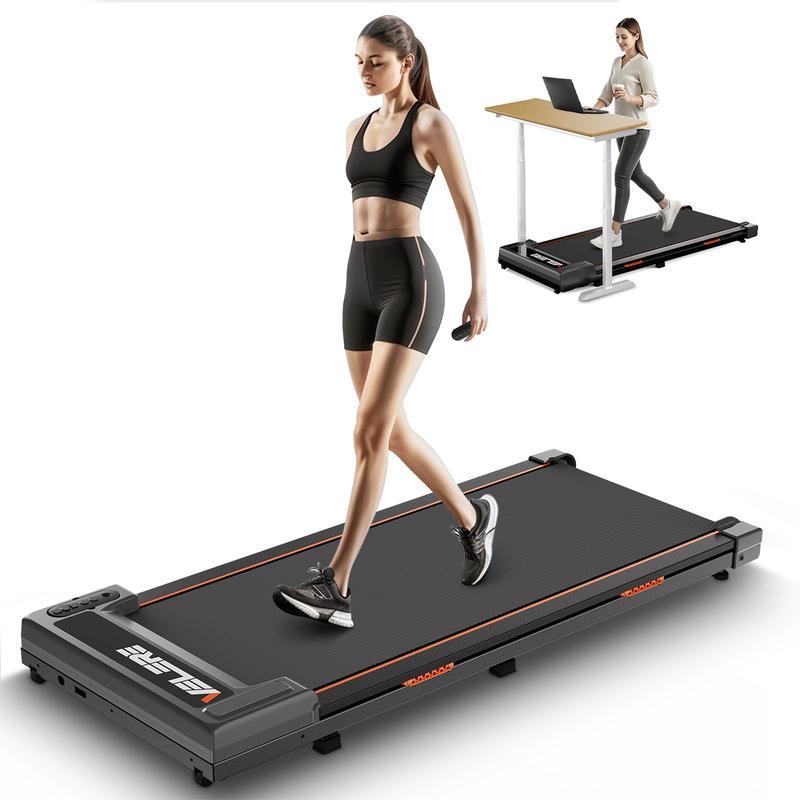 Under Desk Walking Pad Low Noise and Indoor Use with LED，Small Cheap Treadmill with Wheels Removable  0.6-3.8 MPH 300 LBS Weight Capacity  Free Installation orange