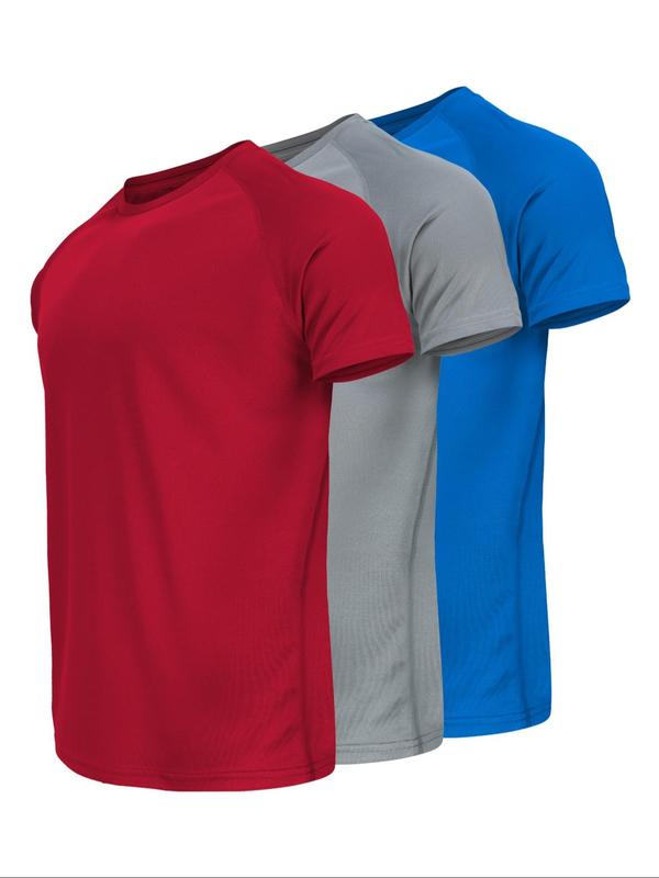 Men's Solid Raglan Sleeve Crew Neck Sports Tee, Workout Tops, T Shirts for Men, Men's Compression Shirts, Quick Drying Breathable Compression T-shirt for Gym Workout Running, Gym Tops, Men's Back To School Clothing