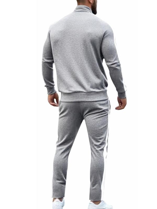 Men's Colorblock Zip Up Stand Collar Jacket & Drawstring Waist Pants Tracksuit Set, Regular Fit Sporty Long Sleeve Outerwear & Pocket Jogger Pants, Men's Fall & Winter Sportswear