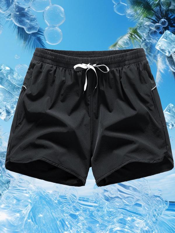 Men's Solid Drawstring Waist Shorts, Regular Fit Casual Pocket Shorts for Summer, Men's Bottoms for Beach Swimming