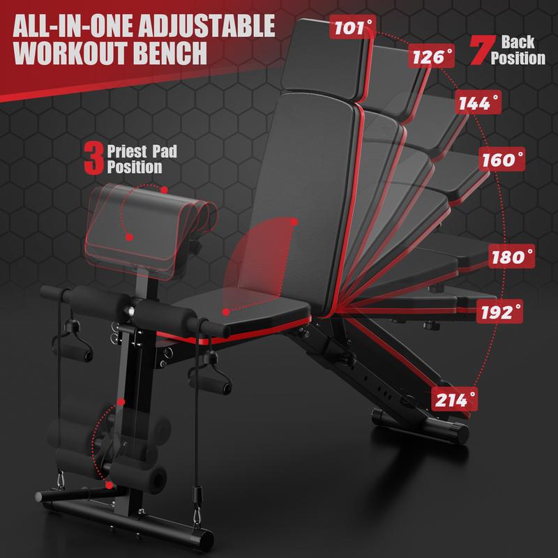 Bearbro 770 LB Adjustable Weight Bench Foldable Workout Bench Press for Full Body Strength Training, Incline Decline Bench with Fast Folding