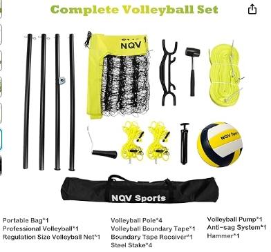 Professional Heavy Duty Outdoor Yellow Volleyball Net Set with Adjustable 3 Levels Height Aluminum Poles, Anti-sag System,Volleyball,Pump,Boundary Line and Carrying Bag for Backyard tournament play pickleball racket pickle  ball