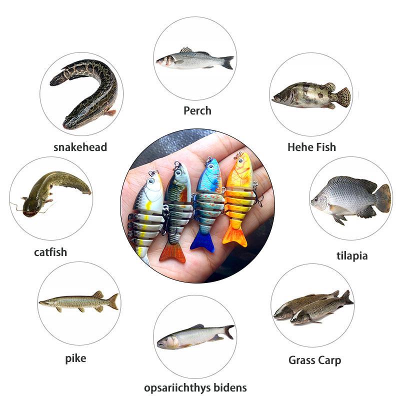 Artificial Fishing Lures, 4 Counts Mini Multi-sectionfishing Lure with Hook, Fake Fish Bait, Multi Jointed Swimbait Lifelike Hard Bait Lure, Lure Fishing, Outdoor Fishing Equipment, Fishing Tackle Kit, Suitable for Beginners, Christmas Gift