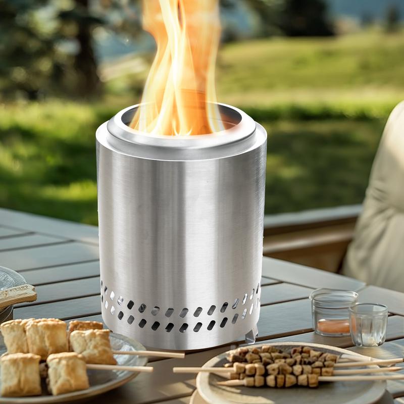 Tabletop Portable Fire Pit Camping Stove for Outdoor & Patio Low Smoke, Fueled by Pellets or Wood, Stainless Smokeless Firepit with Removable Ash