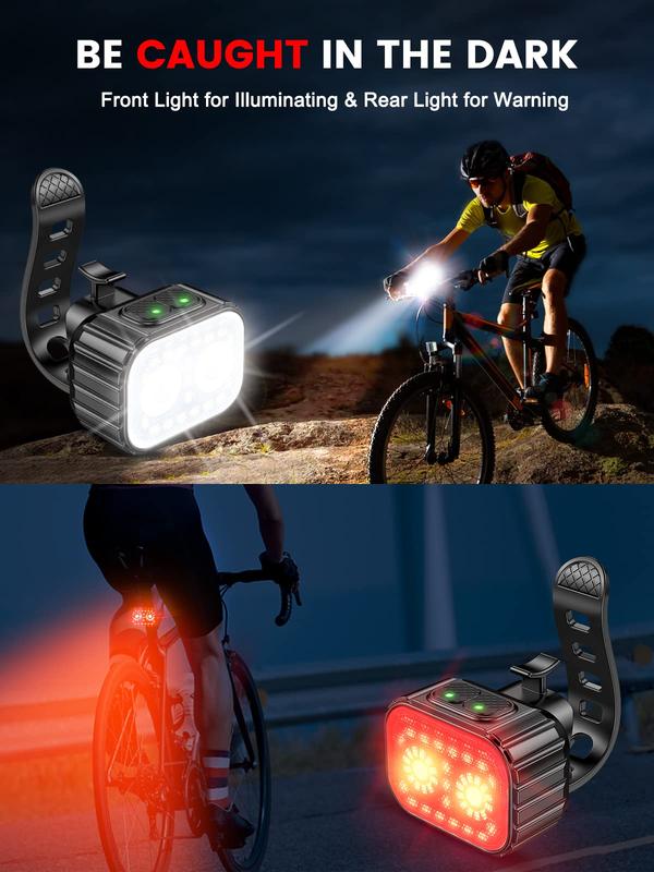 DIZOND Bike Lights, Rechargeable Bicycle Lights Set Super Bright 8+12 Modes, IPX6 Waterproof Bike Lights for Night Riding Cycling Safety, Front and Back Taillight Reflectors, 58 Hrs Long Battery Life