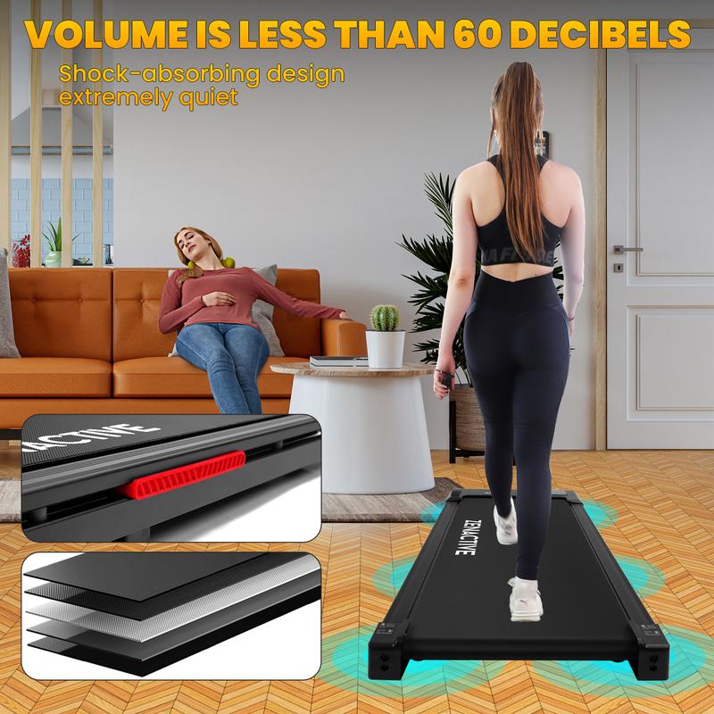 ZenActive Cushioned Walking Pad Shock-absorbing Walking Pad with Low Noise, Under Desk Cushioned Low Noise Treadmill, Cushioned  Walking Treadmill 2 in 1 for Home Office with Remote Control, Portable Treadmill Cushioned Treadmill Black