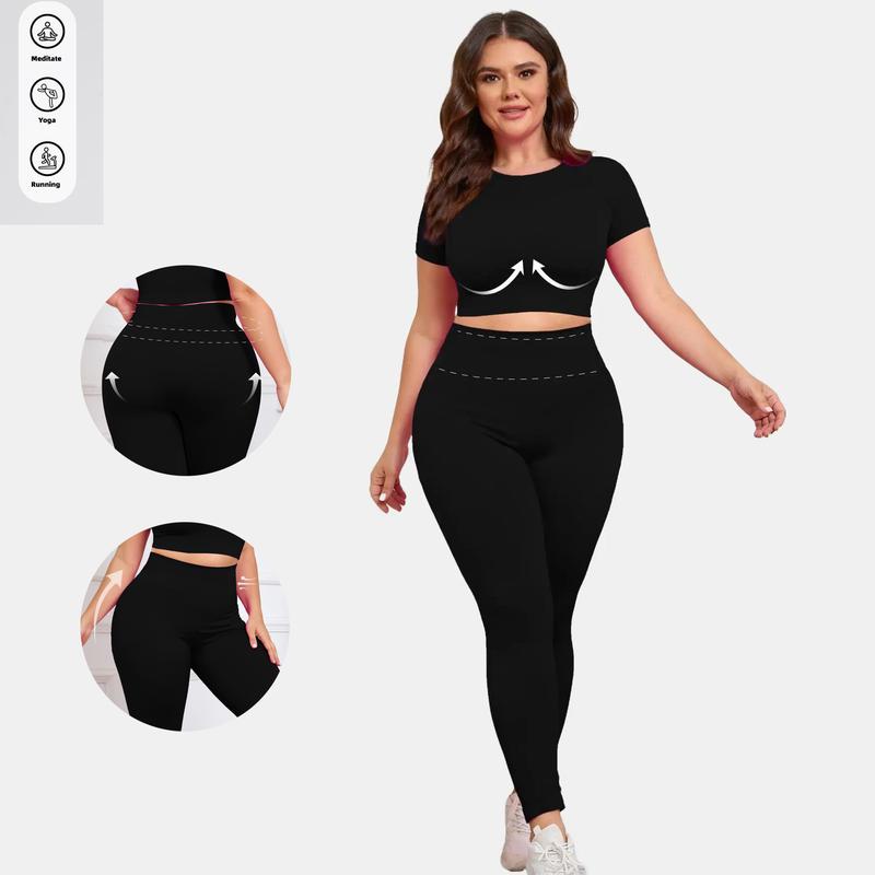 MISMI Women's Plus size Seamless Crop Top Duo And yoga pants  Perfect for High-Intensity Workouts, Breathable and Comfortable