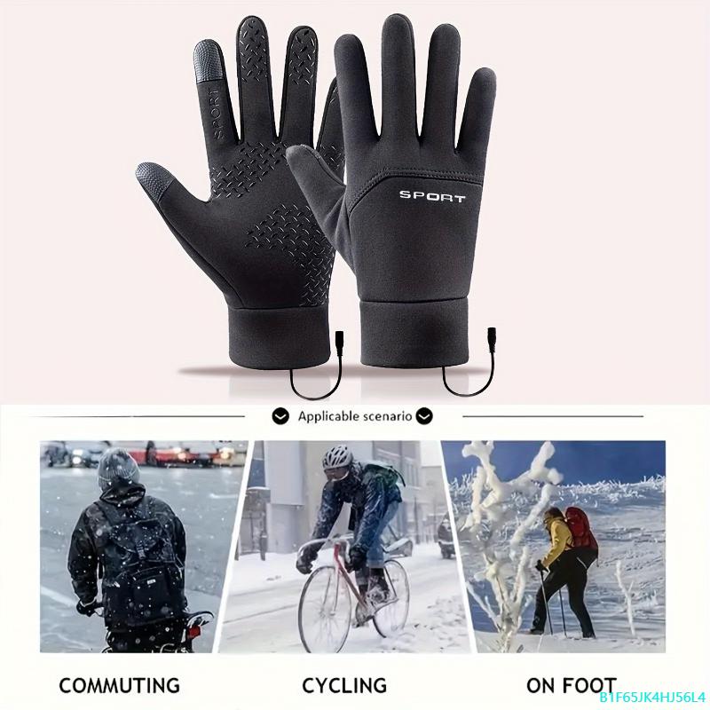 B1F65JK4HJ56L4 USB Heated Winter Gloves, Full Finger Waterproof Touch Screen, Non-Slip, Flexible, for Cold Weather Sports, Motorcycle, Running, Hiking, Climbing, Hunting - Black, Polyester Blend Windproof Touchscreen Touch Screen Touch Screen