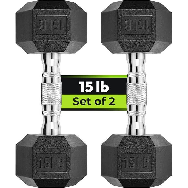 Hex Dumbbell - Rubber Encased Strength Training Hand Weights for Workout & Exercise