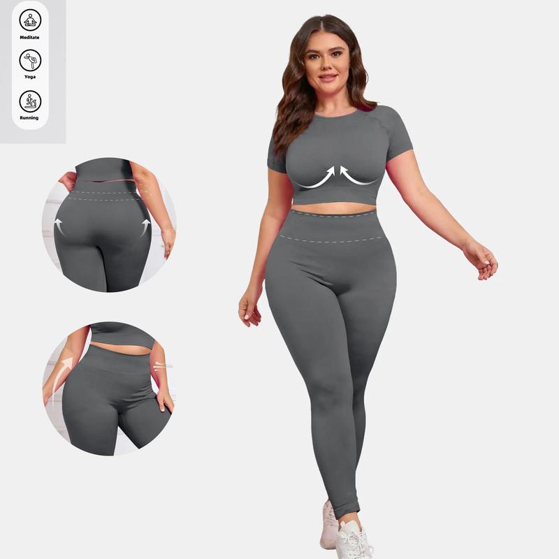 MISMI Women's Plus size Seamless Crop Top Duo And yoga pants  Perfect for High-Intensity Workouts, Breathable and Comfortable