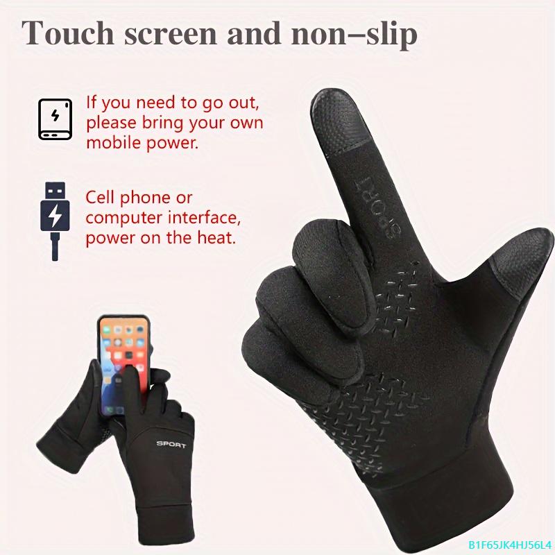 B1F65JK4HJ56L4 USB Heated Winter Gloves, Full Finger Waterproof Touch Screen, Non-Slip, Flexible, for Cold Weather Sports, Motorcycle, Running, Hiking, Climbing, Hunting - Black, Polyester Blend Windproof Touchscreen Touch Screen Touch Screen