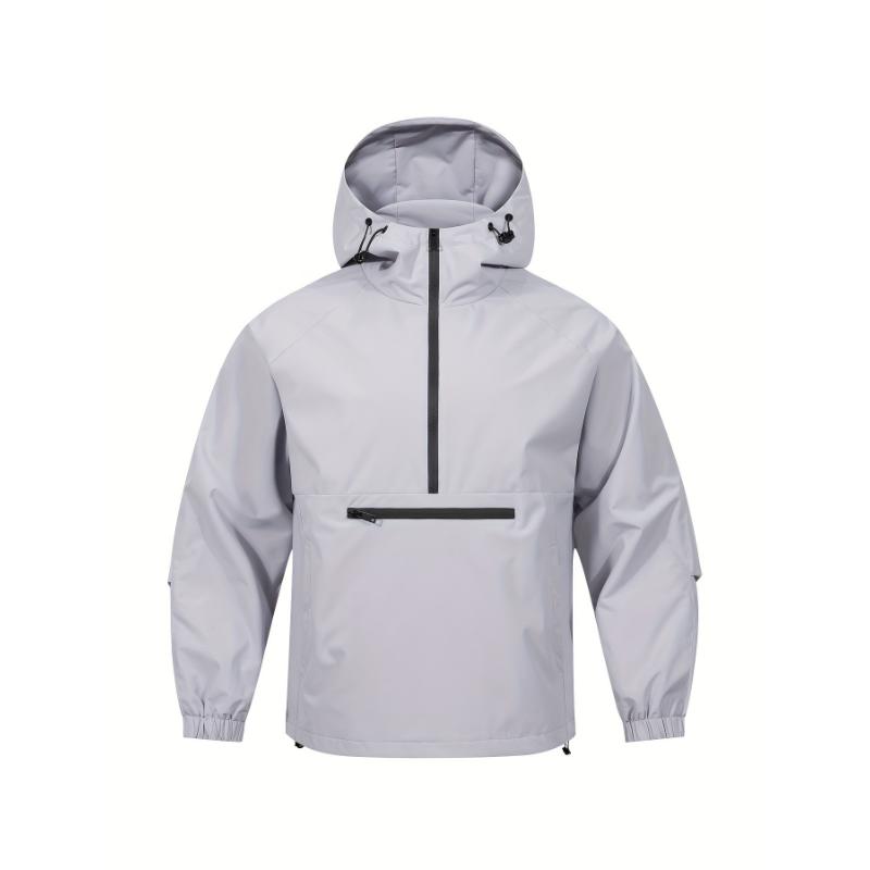 Elevate Your Outdoor Style: Breathable Men's Hooded Sports Jacket - Versatile Half-Zip Windbreaker for Spring Fall