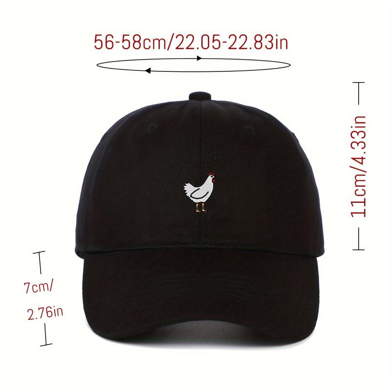 Chicken Embroidery Baseball Cap Solid Color Casual Dad Cap Lightweight Adjustable Sun Hat for Women Men