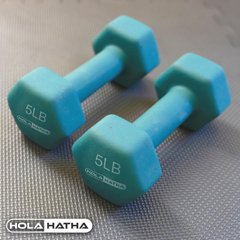 HolaHatha 3, 5, and 8 Pound Dumbbell Hand Weight Set with Storage Rack, Multi strength training