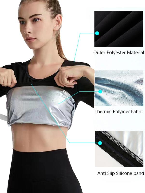 Women's Solid Round Neck Short Sleeve Sports Tee, Casual Crew Neck Sauna Top for Workout Gym Running Wear, Women Sport & Outdoor Clothing for Summer