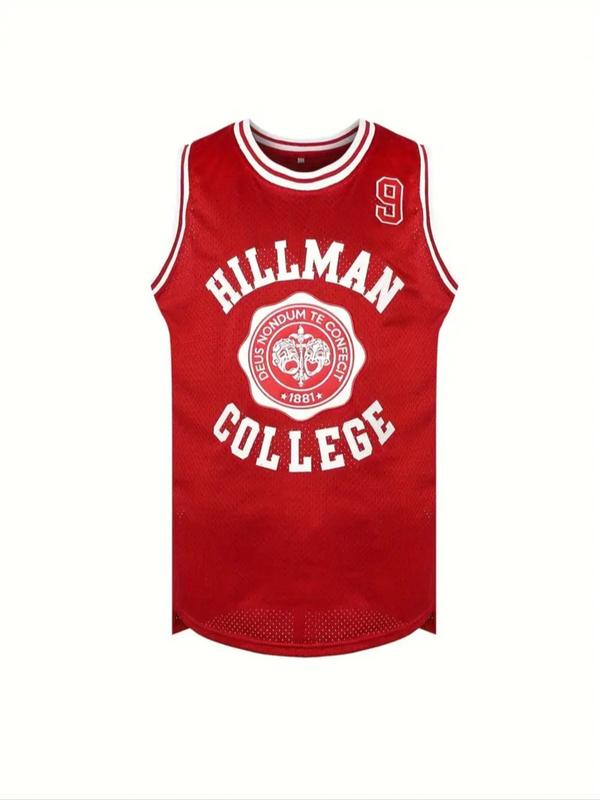 Men's Letter Embroidery Hollow Out Tank Basketball Jersey, Loose Sporty Breathable Sleeveless V Neck Basketball Vest, Summer Sportswear for Men