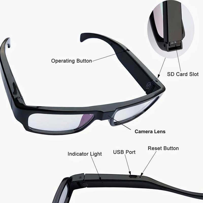 1pc Video Glasses, HD 1080P Sport DV Camera, Portable Camera Glasses, Wide Angle 65°, Wearable Mini Camera Glasses, 64GB Memory Card, Sports Recording Glasses, Riding, Running, Outdoor Sports HD Glasses