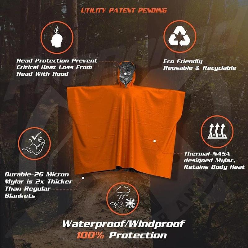 Emergency Survival Rain Poncho & Thermal Sleeping Bag, 1 Set Heat Reflective Waterproof Raincoat for Camping Hiking, Outdoor Camping & Hiking Equipment