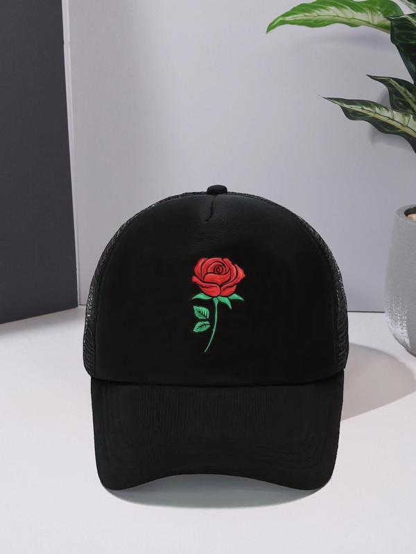 Fashion Colorblock Rose Pattern Baseball Cap, Summer Outdoor Casual Sun Protection Cap for Men & Women, Trendy Contrast Mesh Fitted Hat