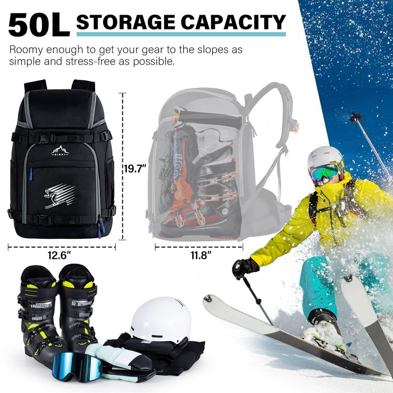 Ski Boot Bag, 50L Ski Boot Backpack for Ski Helmet, Goggles, Gloves, Skis, Snowboard & Accessories