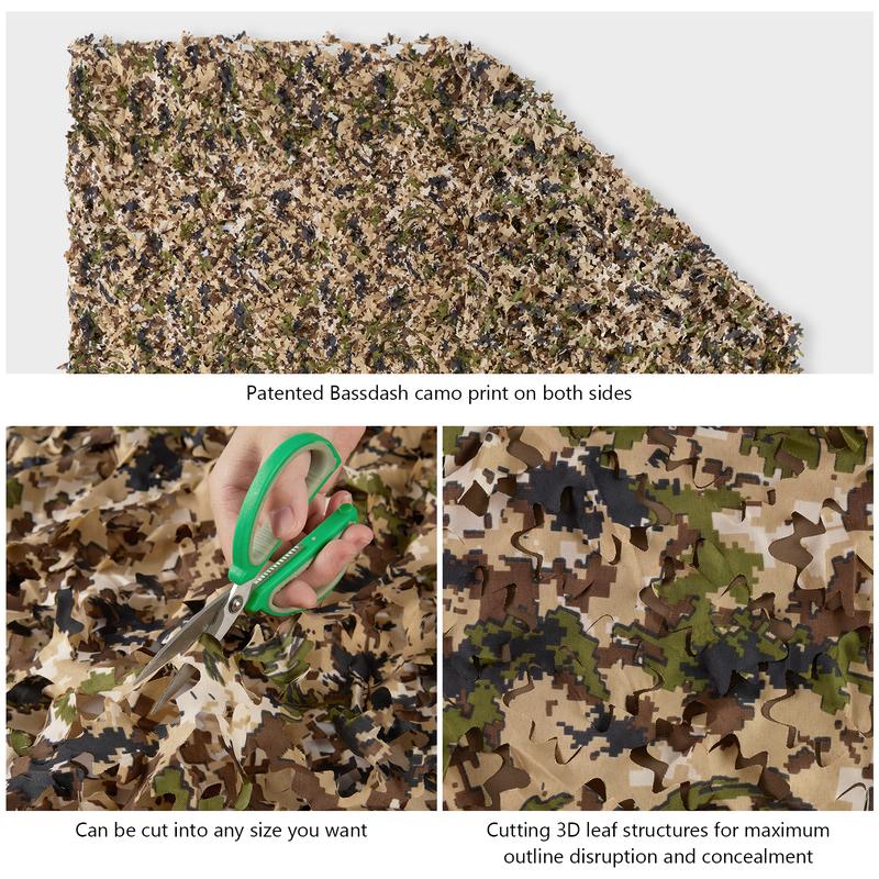 BASSDASH Camo Netting Camouflage Mesh Water Resistant for Hunting Blind Party Decoration Sunshade Shooting Tree Stand Cover