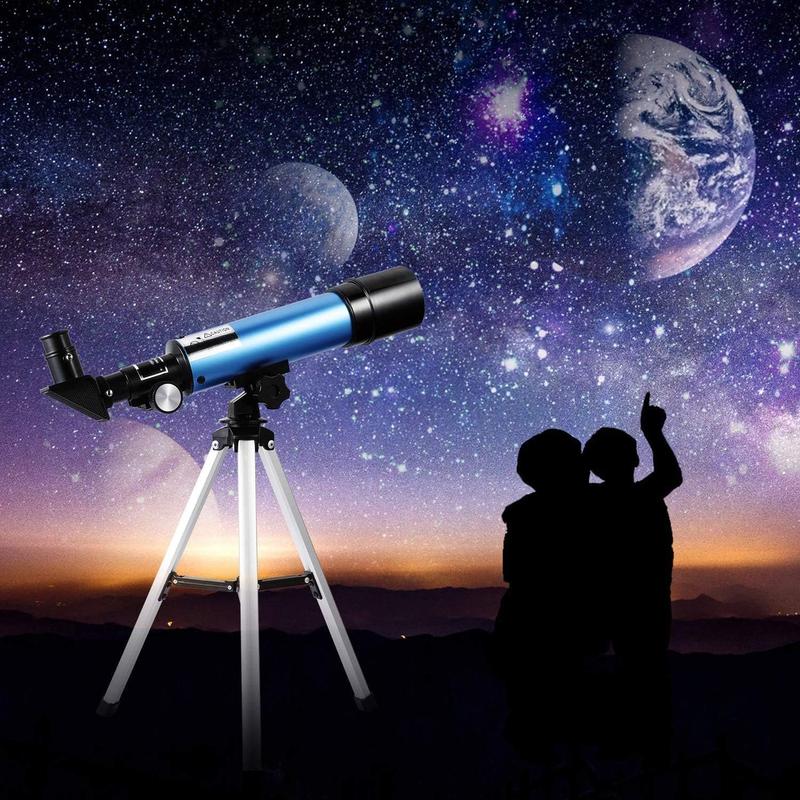 Telescope for Beginners Kids, Portable 90X Astronomical Telescope with Tripod, 2 Eyepieces, 1.5X Barlow Len