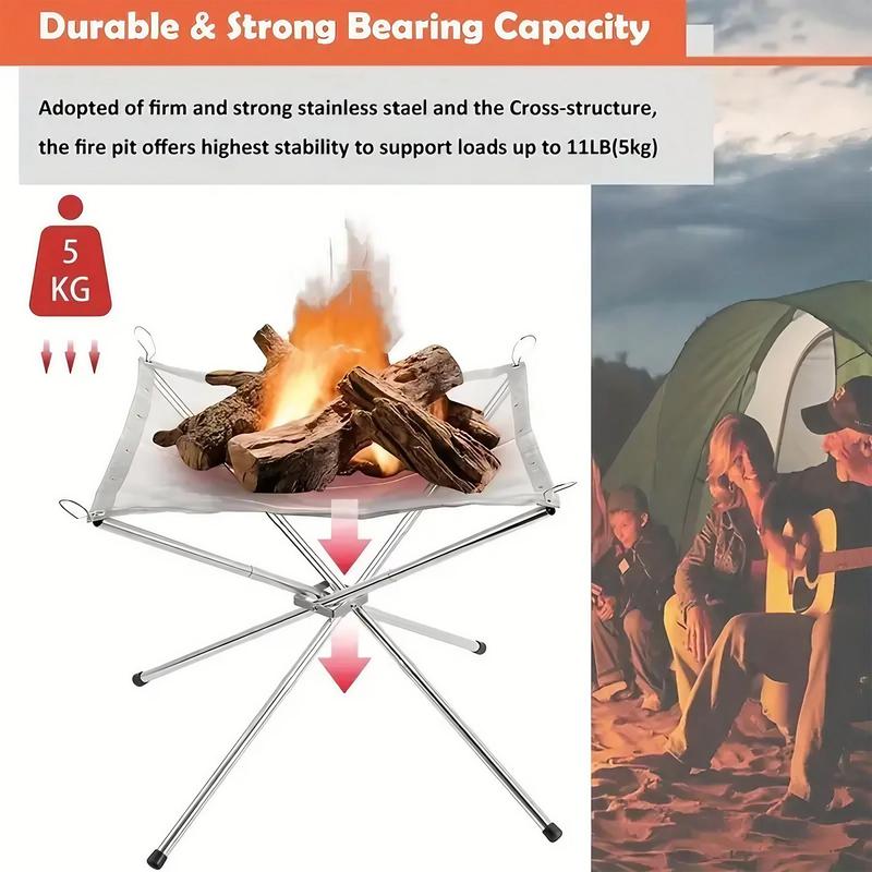 Portable Folding Camping Fire Pit, Stainless Steel Fire Pit with Carry Bag, Outdoor Wooden Fire Pit for Camping, Hiking, Picnic