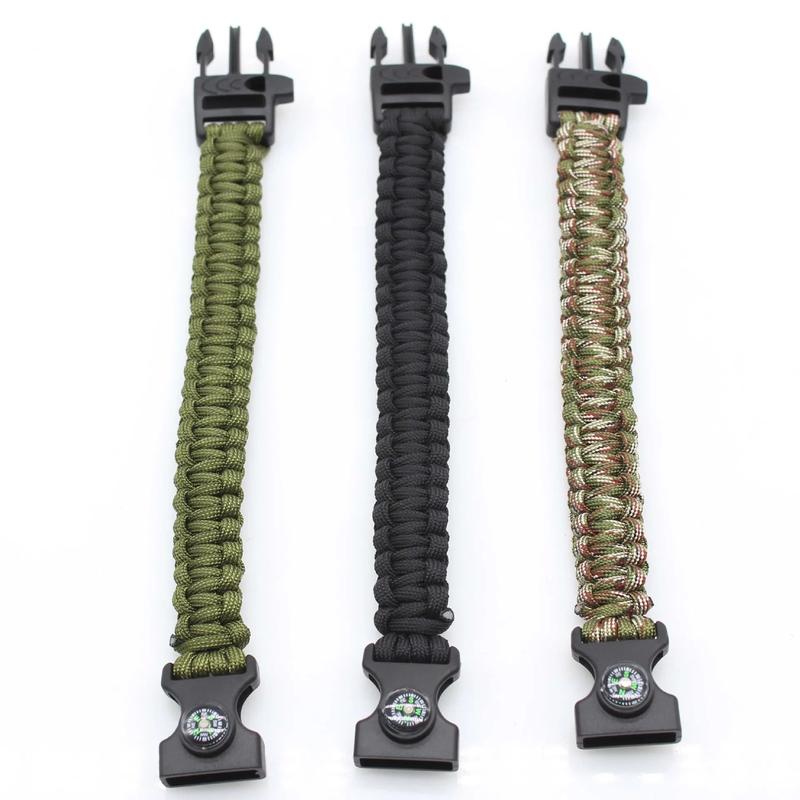 Multifunction Paracord Survival Bracelet Outdoor Travel Camping Hiking Emergency Braided Rope Chain with Whistle and Compass