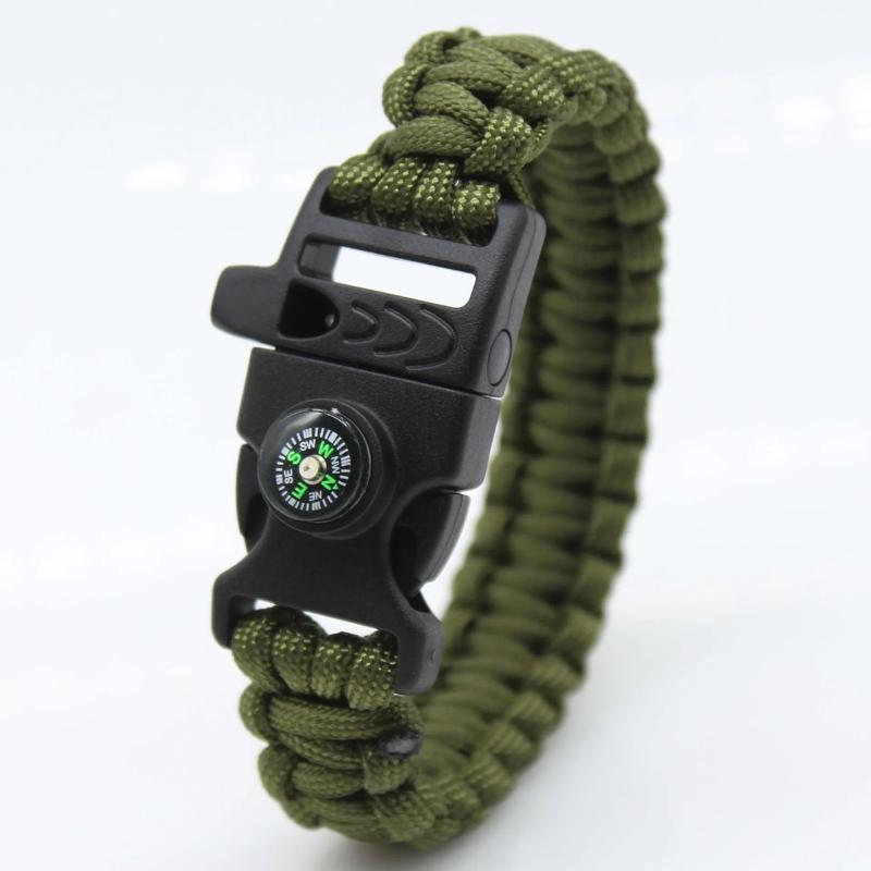 Multifunction Paracord Survival Bracelet Outdoor Travel Camping Hiking Emergency Braided Rope Chain with Whistle and Compass