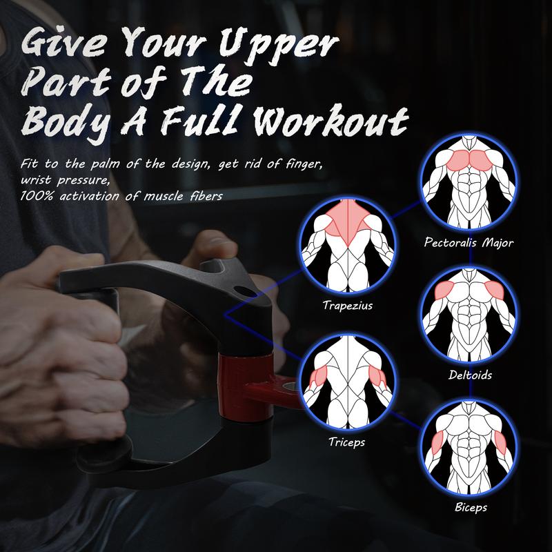 Ergonomic Double D-shaped Handles, sweat-resistant and non-slip TPE material, fitness equipment accessory, Heavy Duty Cable Attachment, Seated Cable & V Bar Row, Triangle V-shaped handle LAT Pulldown Attachment, suitable for gyms and other locations.