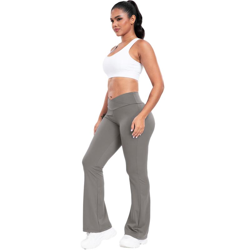 Solid High Waist Pants, Flare Pants for Women, Soft Sports Tummy Control Leggings For Casual Wear, No-See-Through Bootcut Pants Gym