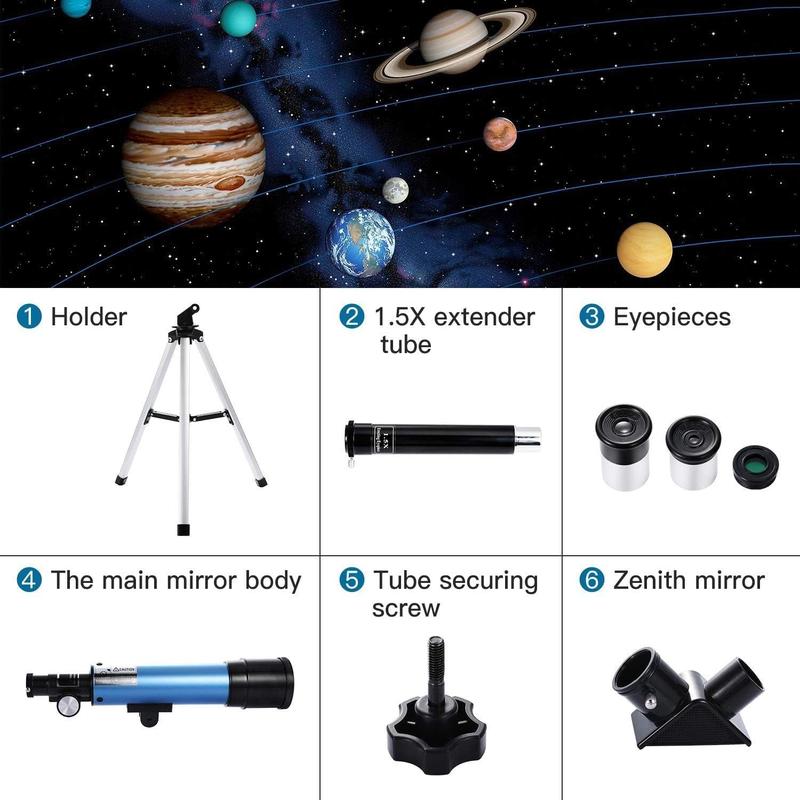 Telescope for Beginners Kids, Portable 90X Astronomical Telescope with Tripod, 2 Eyepieces, 1.5X Barlow Len