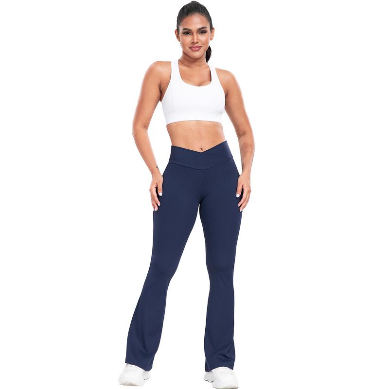 Solid High Waist Pants, Flare Pants for Women, Soft Sports Tummy Control Leggings For Casual Wear, No-See-Through Bootcut Pants Gym