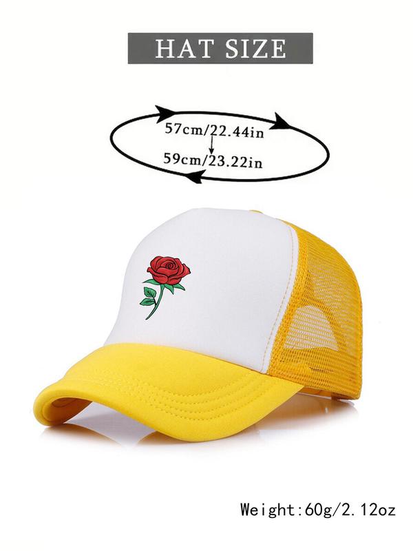 Fashion Colorblock Rose Pattern Baseball Cap, Summer Outdoor Casual Sun Protection Cap for Men & Women, Trendy Contrast Mesh Fitted Hat