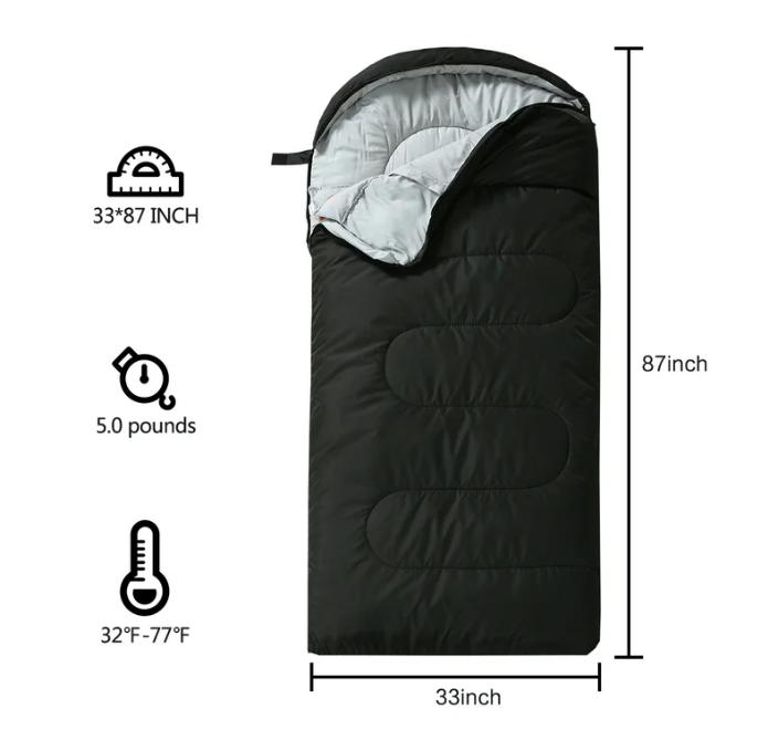 Adults Sleeping Bag for Camping, Hiking, and Backpacking - Dark Grey, 33x87 inches, 4-Season Warm & Cold Weather