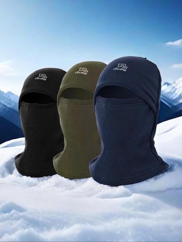 Unisex 3pcs Letter Embroidery Balaclava Hat, Multifunctional Windproof & Warm Balaclava Hat, Outdoor Sports Hat for Cycling Skiing, Thickened Fleece Riding Warm Hat