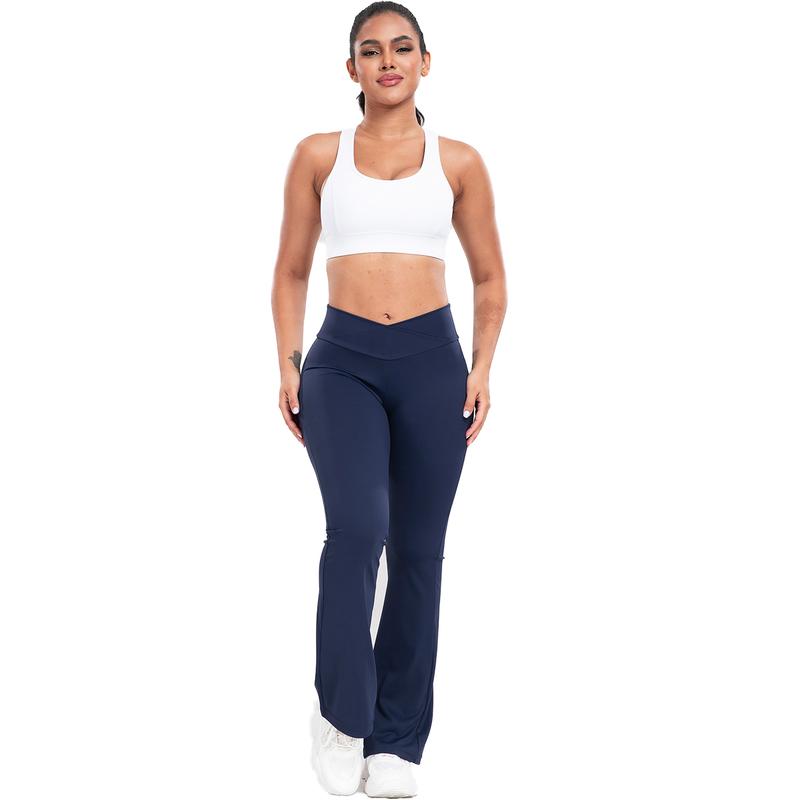 Solid High Waist Pants, Flare Pants for Women, Soft Sports Tummy Control Leggings For Casual Wear, No-See-Through Bootcut Pants Gym