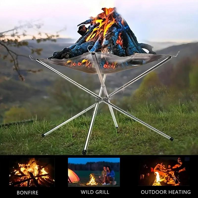 Portable Folding Camping Fire Pit, Stainless Steel Fire Pit with Carry Bag, Outdoor Wooden Fire Pit for Camping, Hiking, Picnic