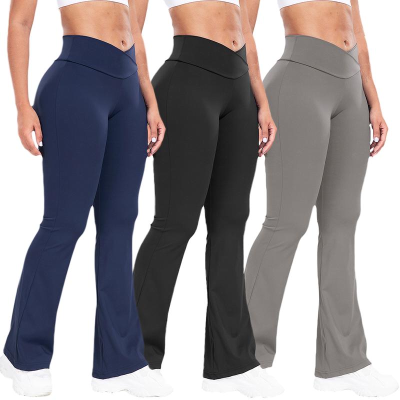 Solid High Waist Pants, Flare Pants for Women, Soft Sports Tummy Control Leggings For Casual Wear, No-See-Through Bootcut Pants Gym