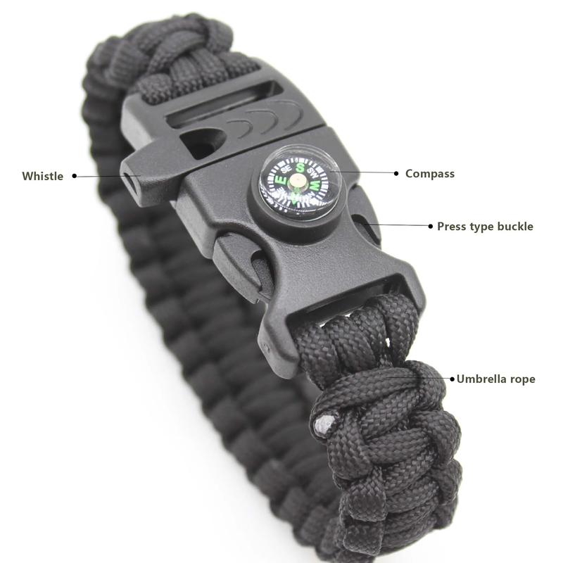 Multifunction Paracord Survival Bracelet Outdoor Travel Camping Hiking Emergency Braided Rope Chain with Whistle and Compass