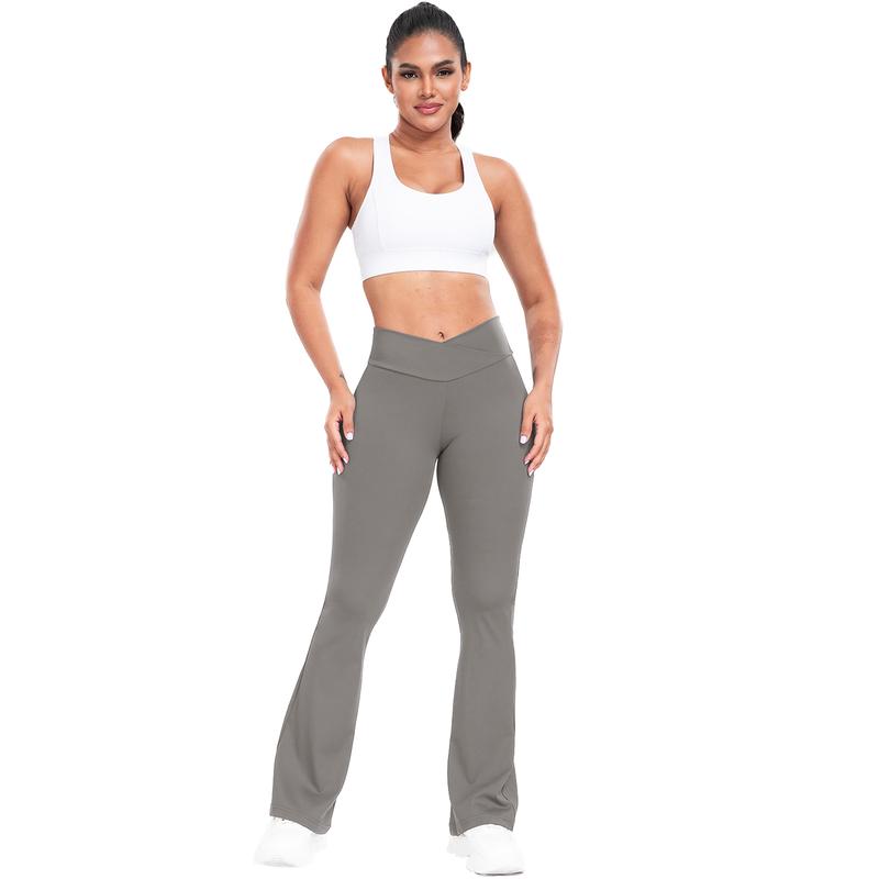 Solid High Waist Pants, Flare Pants for Women, Soft Sports Tummy Control Leggings For Casual Wear, No-See-Through Bootcut Pants Gym