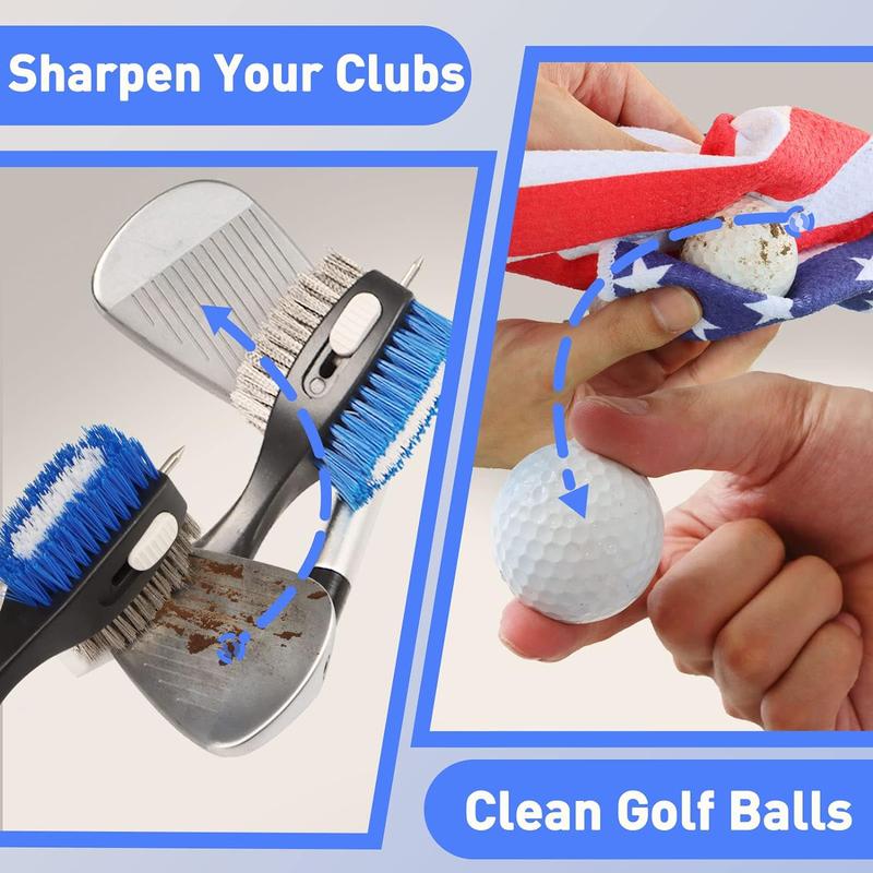 Golf Club Brush and Amercian Flag Golf Towels, Golf Groove Cleaner Cleaning kit, Golf Accessories Cleaner Tool with Strong Magnet Stick to Golf Clubs or Bag