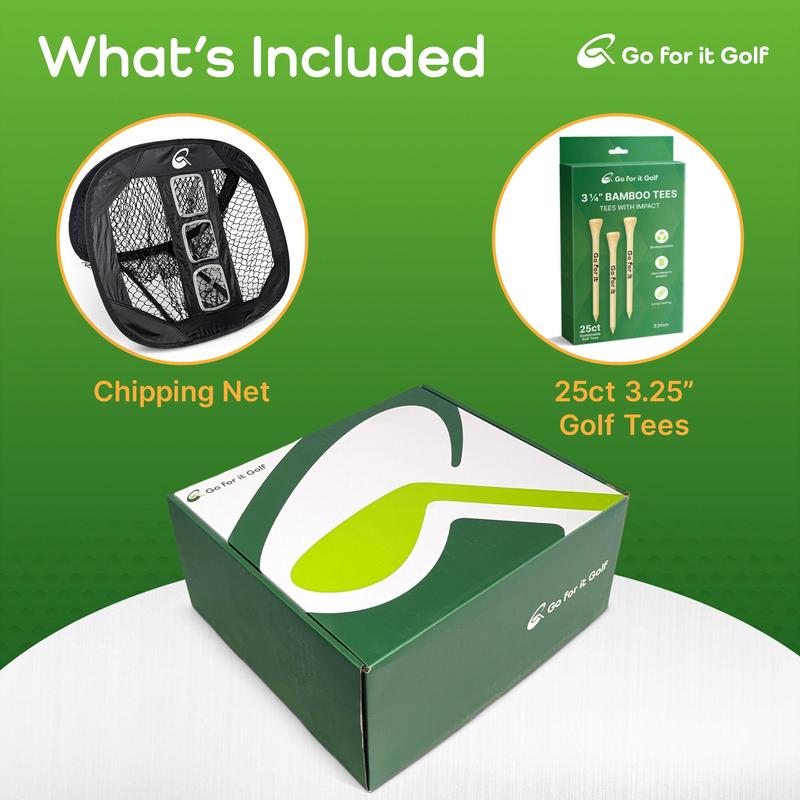 Go For it Golf Kit - Golf Training Accessories for Indoor, Outdoor, or Backyard Practice - includes a Collapsible, Pop Up Chipping Net and 25ct of 3.25