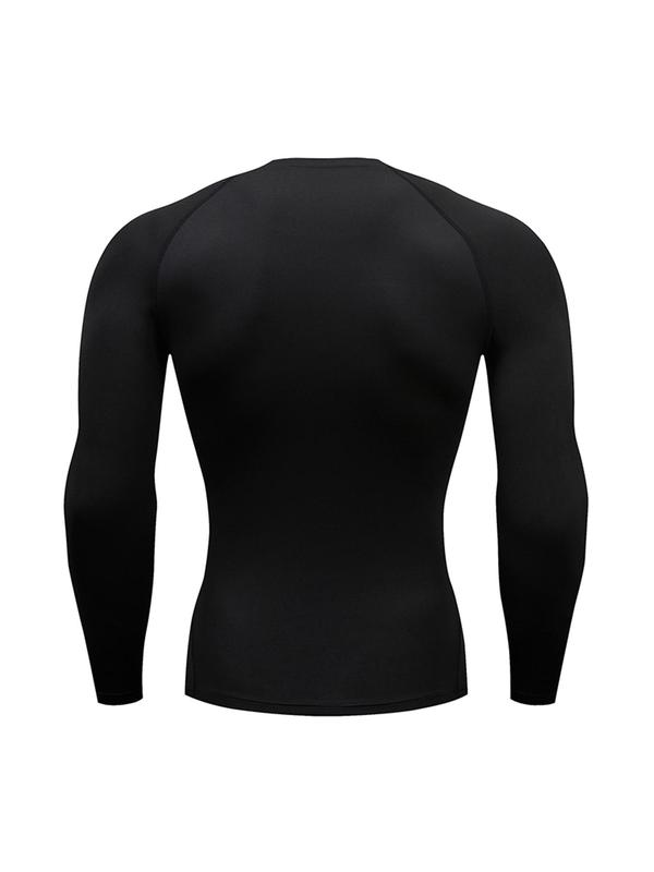 Men's Tight Solid Round Neck Sports Tee, Basic Long Sleeve Crew Neck T-Shirt for Gym Workout Running, Men Sport & Outdoor Clothing