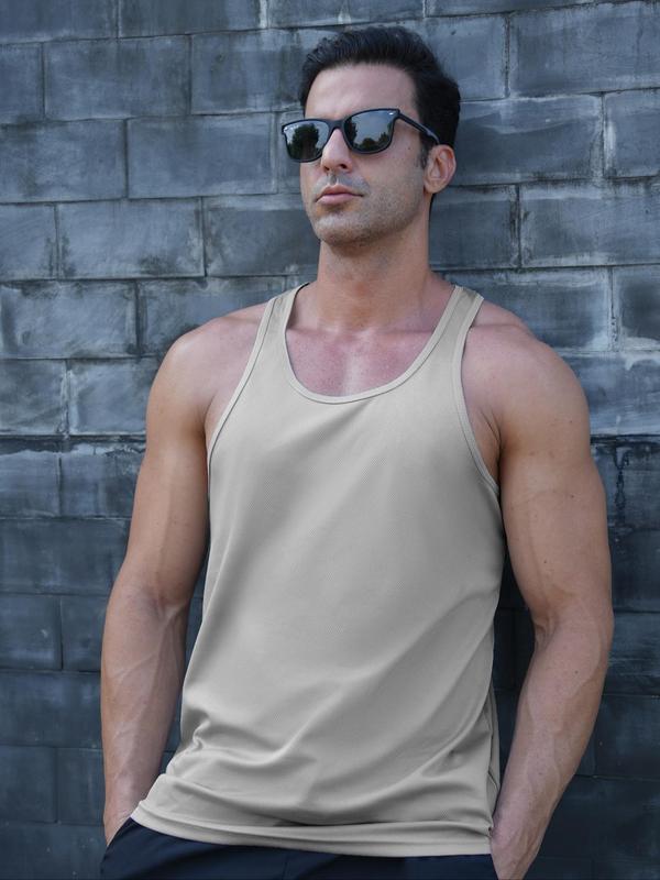 Men's Solid U Neck Sports Tank Top, Quick Drying Breathable Sleeveless Sports Top for Gym Workout Running Training, Casual Sportswear for Men, Gym Vest, Gym Clothing, Workout Outfits, Fall Outfits, Fallfreshness Clothes