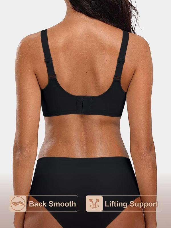 Sporty Women's Solid Color Scallop Trim Push Up Sports Bra, Breathable Comfortable V Neck Wireless Lingerie Top, Ladies Sportswear for Indoor Outdoor Wear