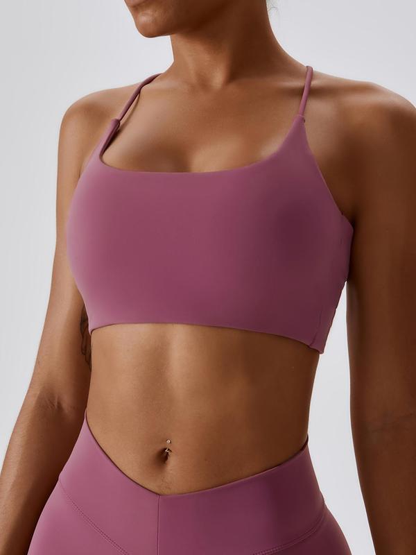 Women's Solid Criss Cross Wireless Sports Bra, Breathable Comfortable Sports Bra for All Seasons, Ladies Sportswear for Indoor Outdoor Wear, Gym Clothing, Bras for Women