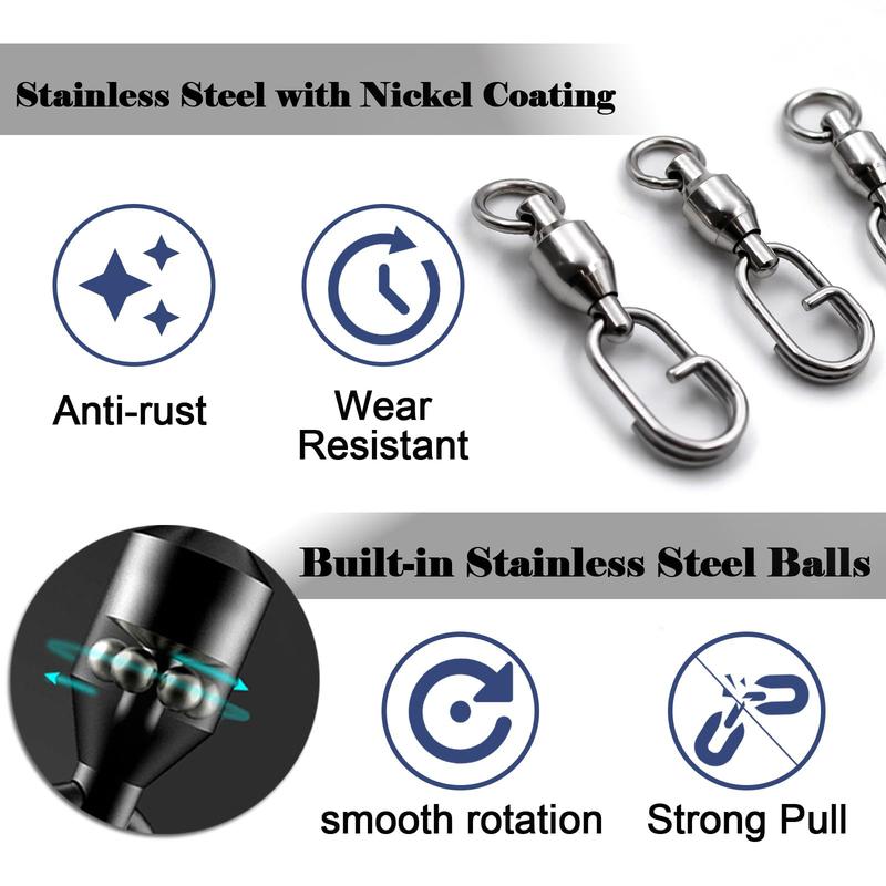 Fishing Swivels Snap, 20pcs Stainless Steel Ball Bearing Swivel, Split Ring Fishing Snap, Rolling Swivel, Fishing Lure Connectors